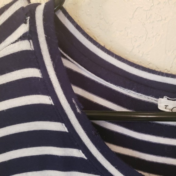 Loanna Blue & White Stripe Top Blouse Size 1X Side Tie at Bottom Short Sleeve - Picture 5 of 11